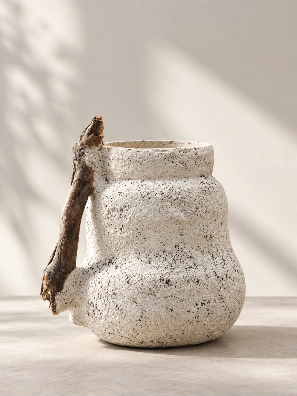 KM Handmade Papier-Mâché Vase with Natural Driftwood Handle | One-of-a-Kind
